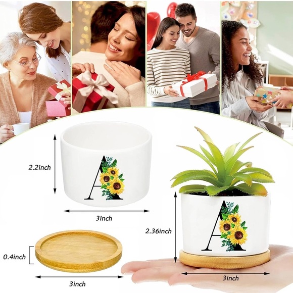 White Planter with Sunflower Design S - Picture 3 of 4